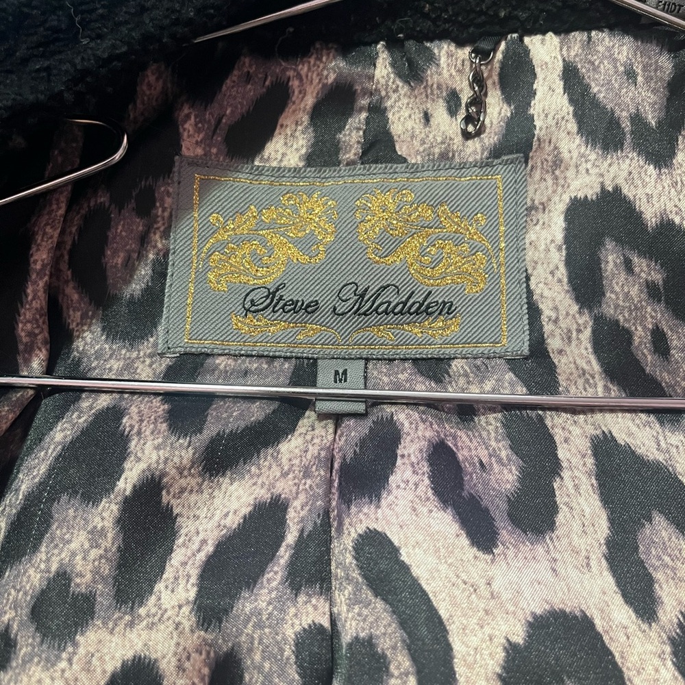 Leopard Print Lined Black Coat - image 3